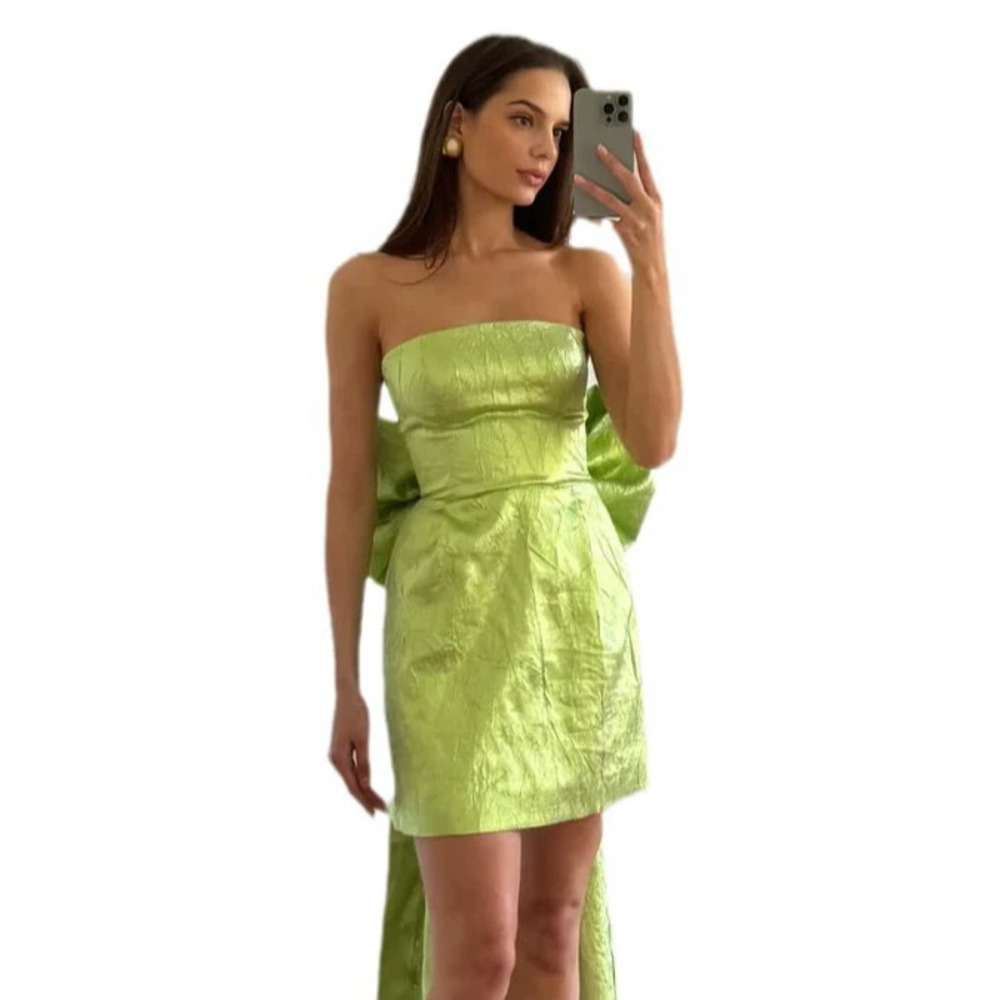 ZARA Women Sexy Backless Strapless Bodycon Bow Mini Evening Dress Fall Winter - Picture 5 of 6
